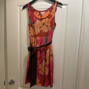 We Love Vera by Anthropologies Silk Midi Dress with Matching Silk Belt